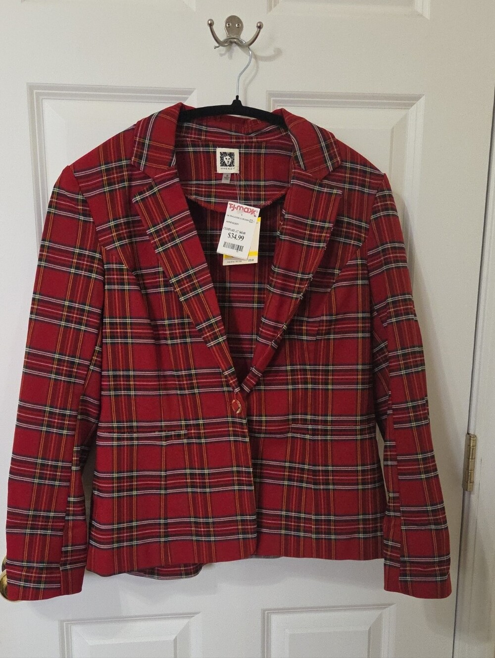 Anne Klein Red Plaid Blazer Jacket